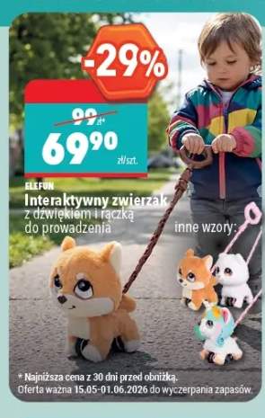 Interaktywny zwierzak z dźwiękiem i rączką do prowadzenia ELEFUN