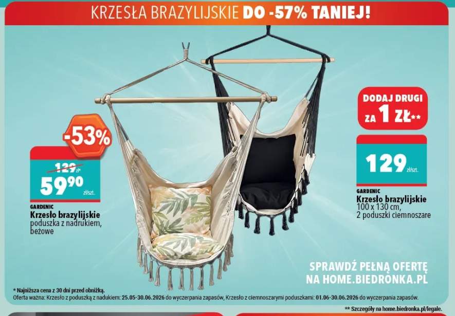 Krzesło brazylijskie GARDENIC poduszka z nadrukiem beżowe