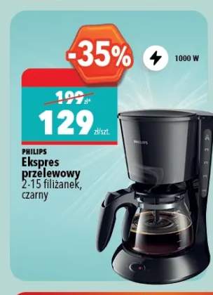 Ekspres przelewowy PHILIPS 2-15 filiżanek czarny 1000W