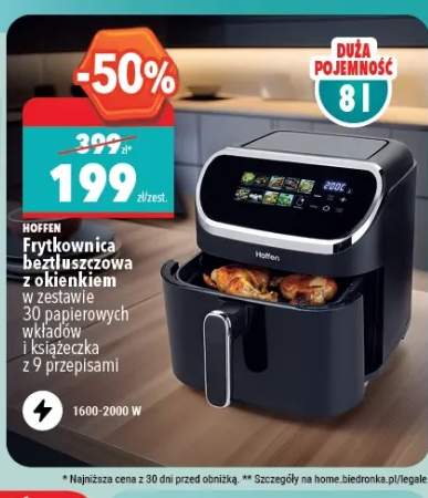 Frytkownica beztłuszczowa z okienkiem HOFFEN 8l 1600-2000W