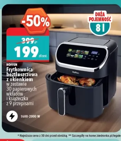 Frytkownica beztłuszczowa z okienkiem HOFFEN 8l 1600-2000W