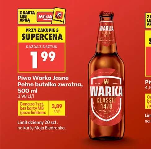 Piwo Warka Jasne Pełne butelka zwrotna