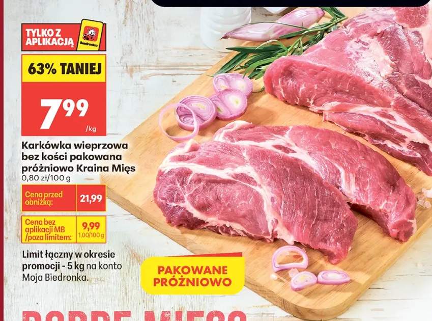 Karkówka wieprzowa bez kości pakowana próżniowo Kraina Mięs