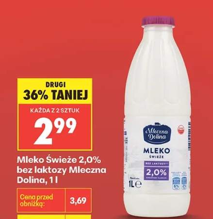 Mleko Świeże 2,0% bez laktozy Mleczna Dolina