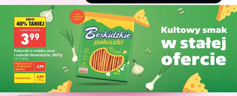 Paluszki o smaku sera i cebulki Beskidzkie