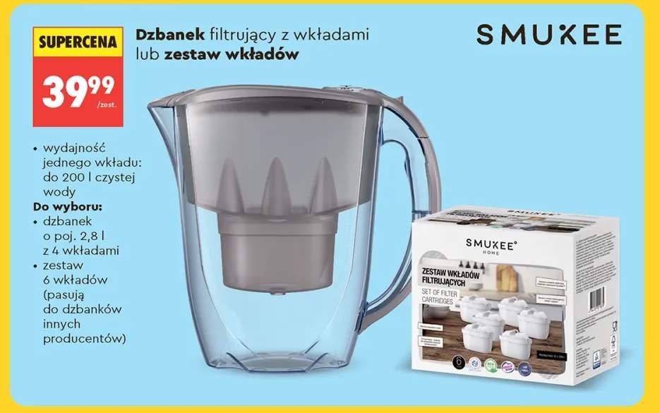 Dzbanek filtrujący 2,8l z 4 wkładami Smukee