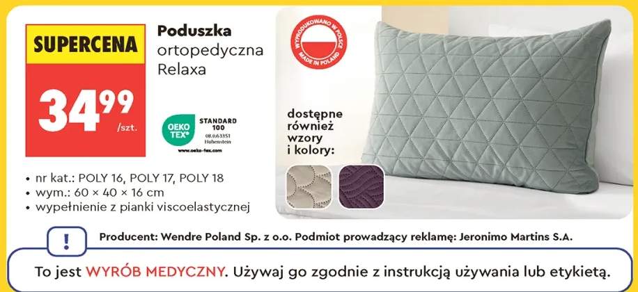 Poduszka ortopedyczna Relaxa 60x40x16cm