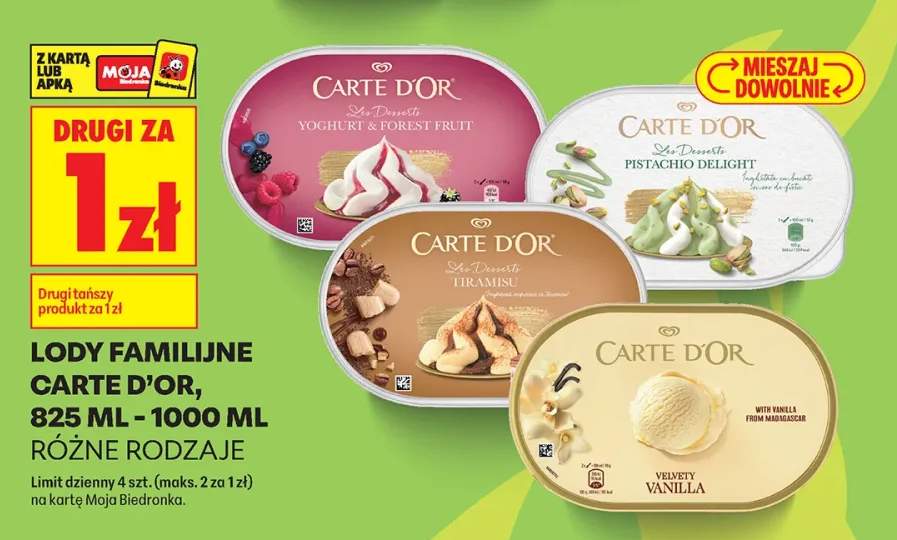 Lody familijne Carte D'Or Les Desserts Yoghurt & Forest Fruit