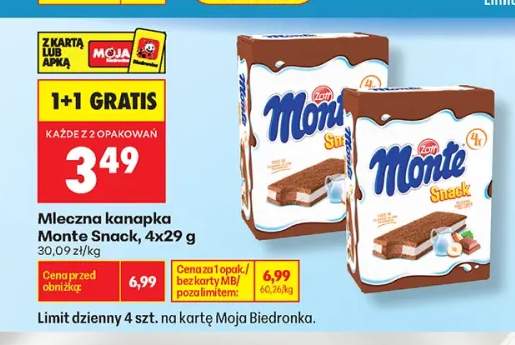 Mleczna kanapka Monte Snack 4-pak 29 g