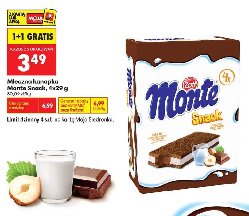 Mleczna kanapka Zott Monte Snack 4-pak 29 g