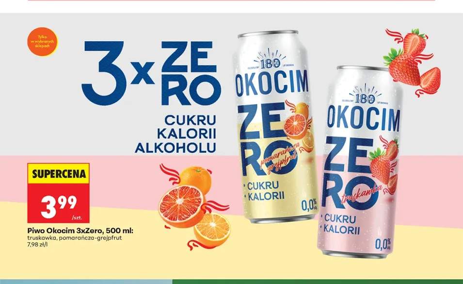 Piwo bezalkoholowe Okocim 3xZero pomarańcza-grejpfrut
