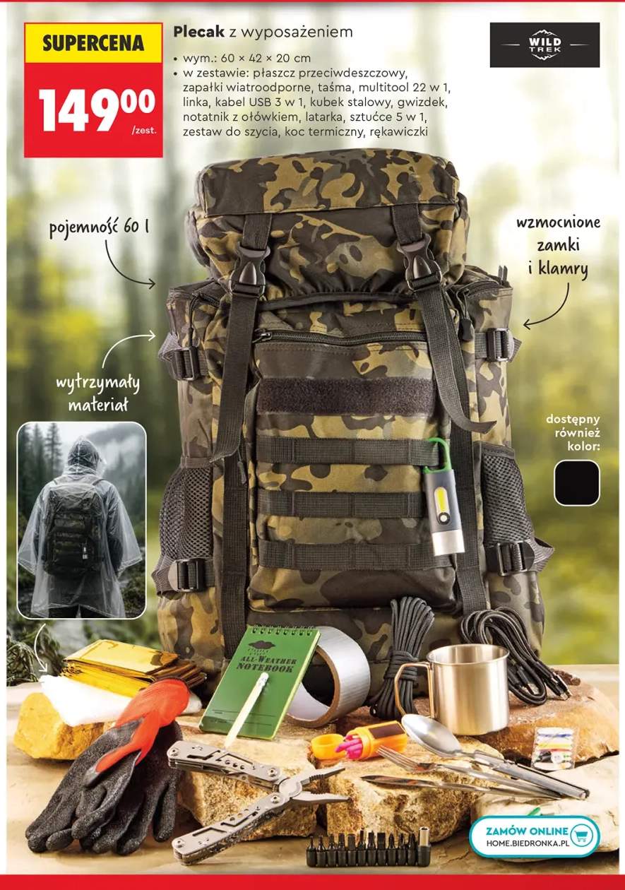 Plecak z wyposażeniem Wild Trek 60 l
