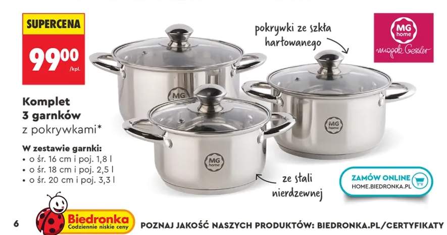 Komplet 3 garnków z pokrywkami MG Home Magda Gessler
