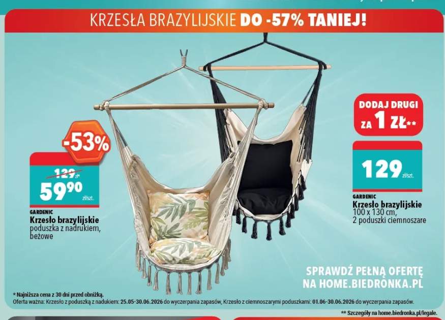 Krzesło brazylijskie Gardenic 100x130 cm 2 poduszki ciemnoszare