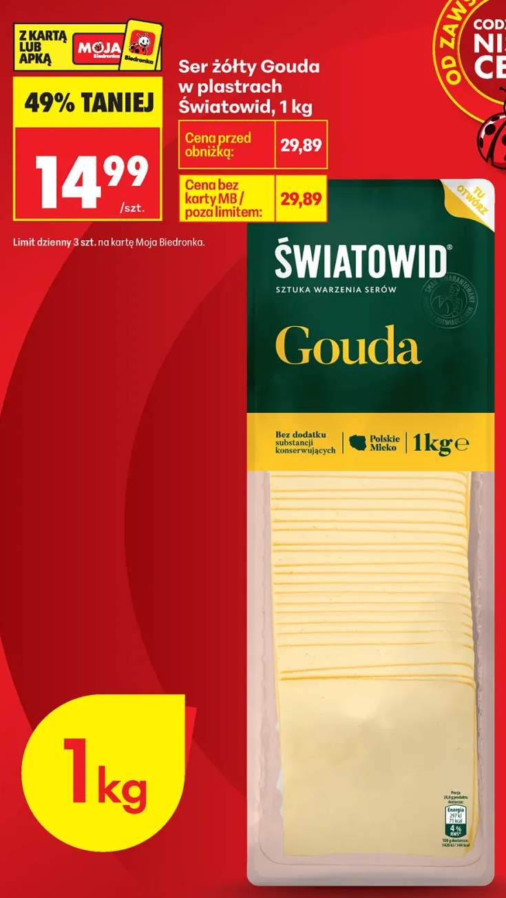 Ser żółty Gouda w plastrach Światowid