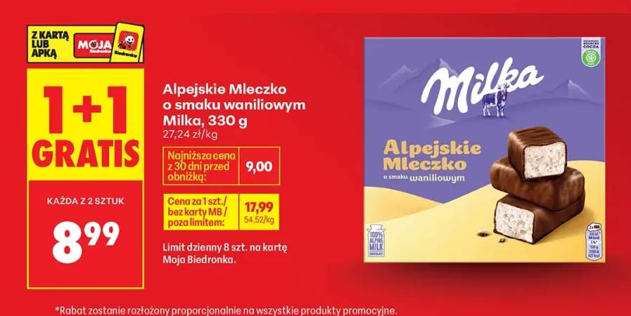 Praliny Alpejskie Mleczko o smaku waniliowym Milka