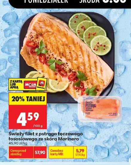 Świeży filet z pstrąga tęczowego łososiowego ze skórą Marinero