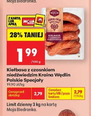 Kiełbasa z czosnkiem niedźwiedzim Kraina Wędlin Polskie Specjały