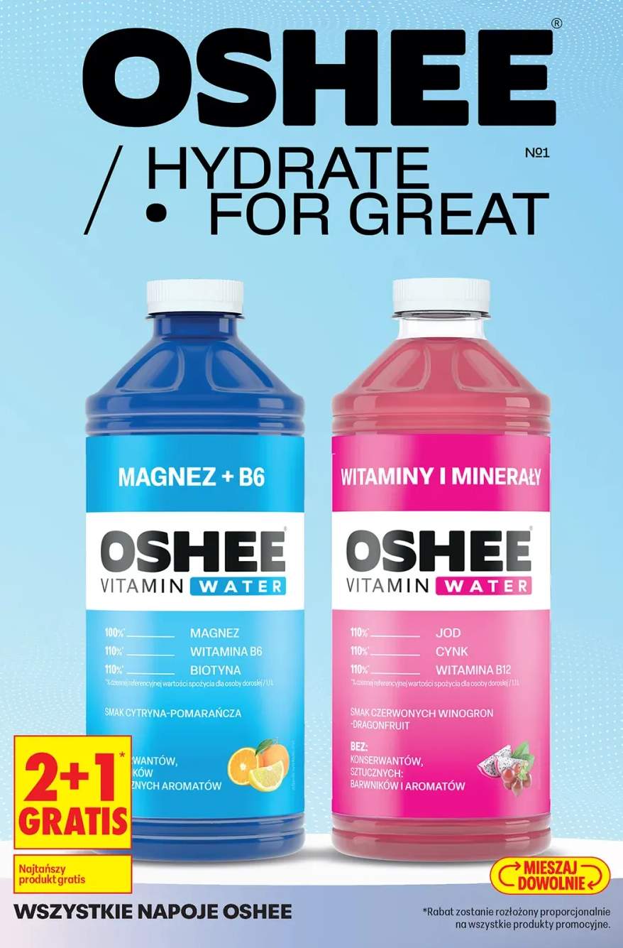 Napój Oshee Vitamin Water Witaminy i Minerały smak czerwonych winogron-dragonfruit