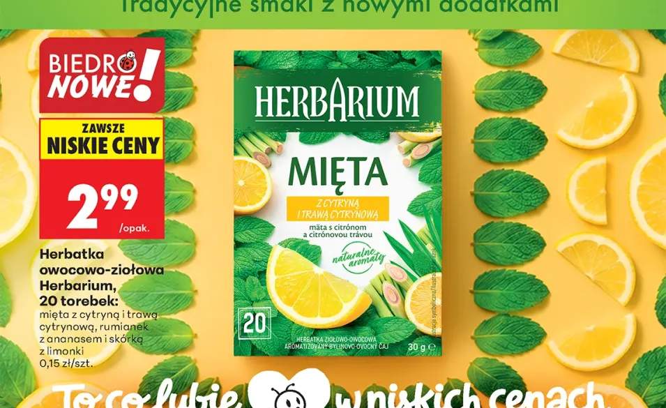 Herbatka owocowo-ziołowa Herbarium mięta z cytryną i trawą cytrynową