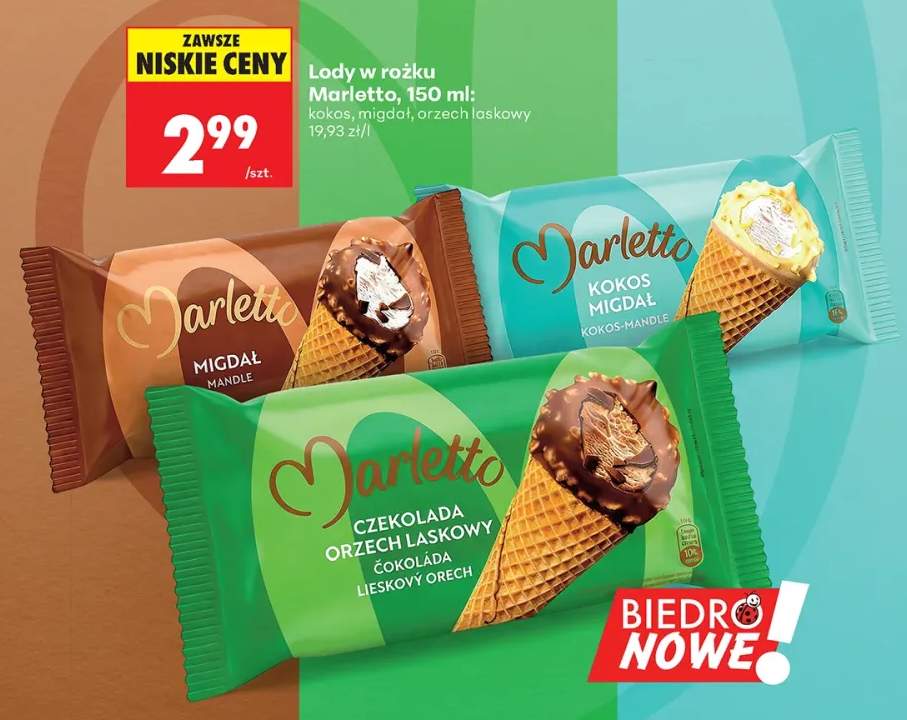 Lody w rożku Marletto orzech laskowy