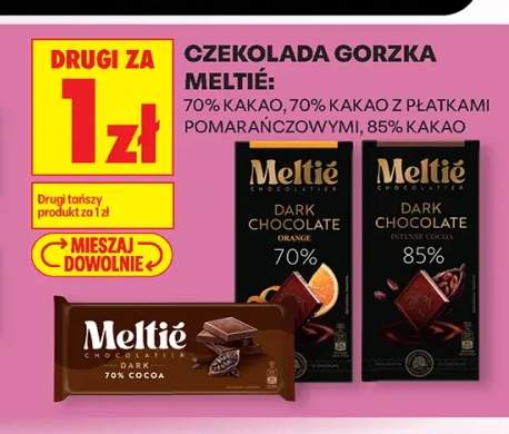 Czekolada gorzka 70% kakao z płatkami pomarańczowymi Meltié