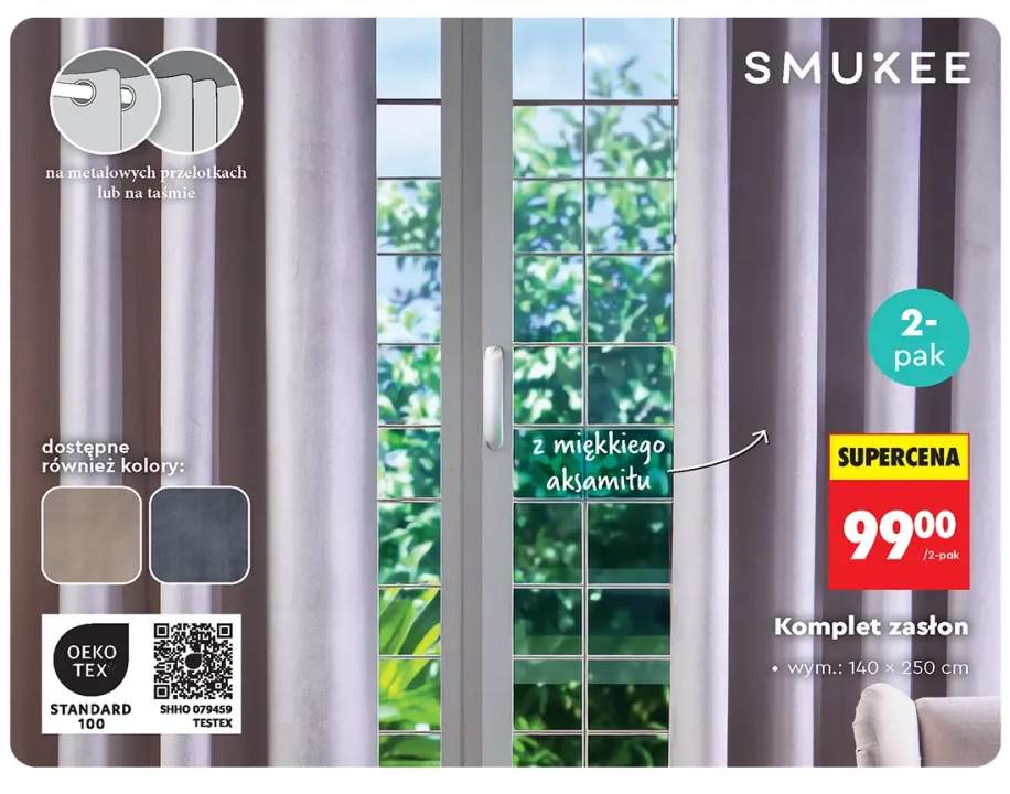 Komplet zasłon na metalowych przelotkach Smukee 2-pak