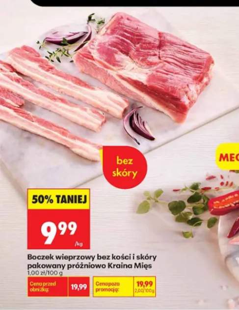 Boczek wieprzowy bez kości i skóry pakowany próżniowo Kraina Mięs