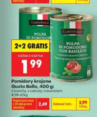 Pomidory krojone z bazylią Gusto Bello +1 wariant