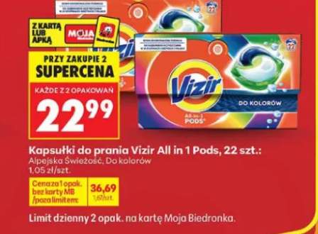 Kapsułki do prania Vizir All in 1 Pods Alpejska Świeżość 22-pak +1 wariant