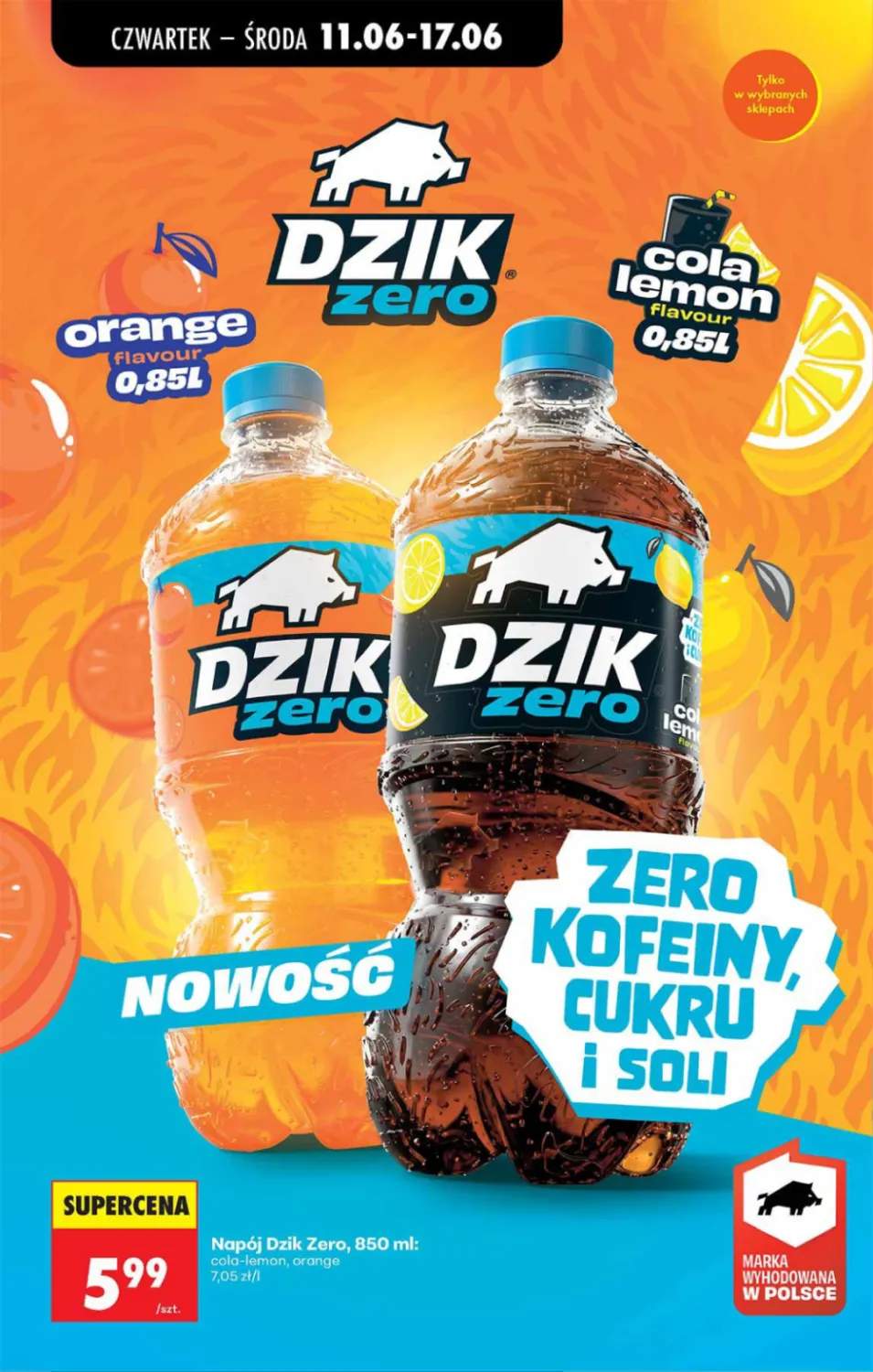 Napój Dzik Zero cola-lemon +1 wariant