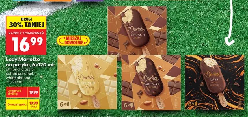 Lody na patyku Marletto Crunch Almond 6-pak 120 ml +3 warianty