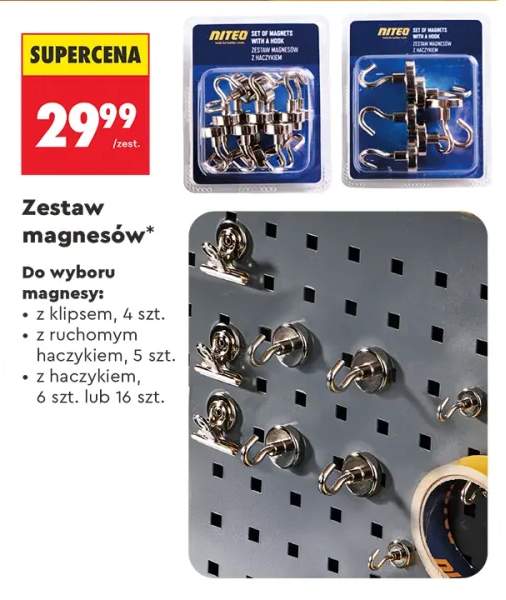 Zestaw magnesów z ruchomym haczykiem NITEO 5-pak +3 warianty