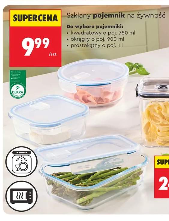 Szklany pojemnik na żywność Smukee kwadratowy 750 ml +2 warianty