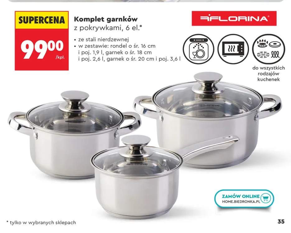 Komplet garnków z pokrywkami Florina 6-elementowy