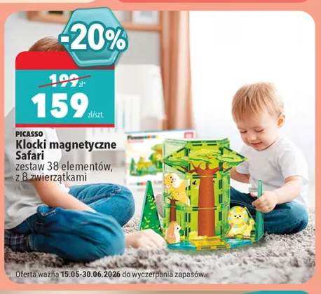 Klocki magnetyczne Picasso Safari zestaw 38 elementów z 8 zwierzątkami