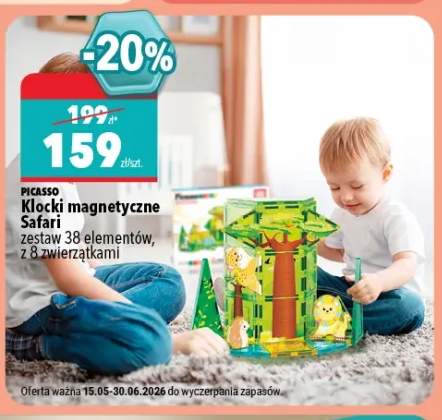 Klocki magnetyczne Safari Picasso zestaw 38 elementów z 8 zwierzątkami