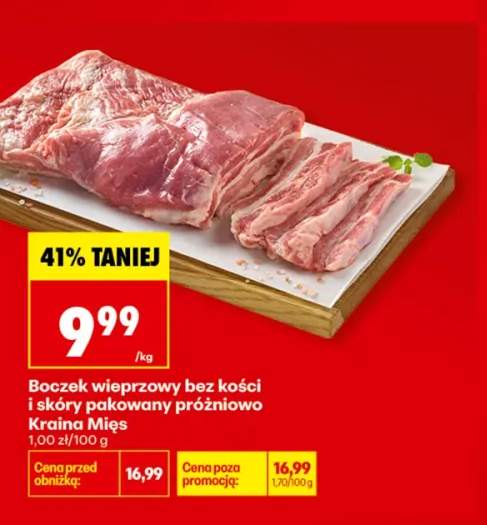 Boczek wieprzowy bez kości i skóry pakowany próżniowo Kraina Mięs
