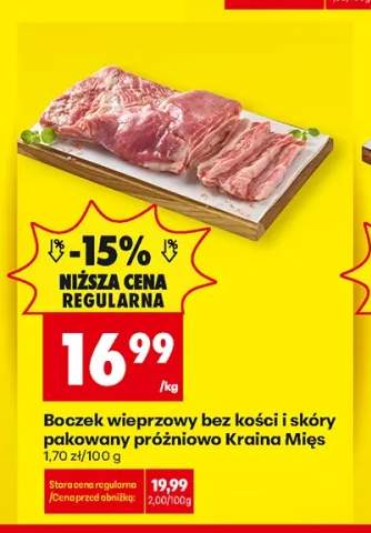 Boczek wieprzowy bez kości i skóry pakowany próżniowo Kraina Mięs