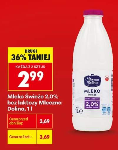 Mleko świeże 2,0% bez laktozy Mleczna Dolina