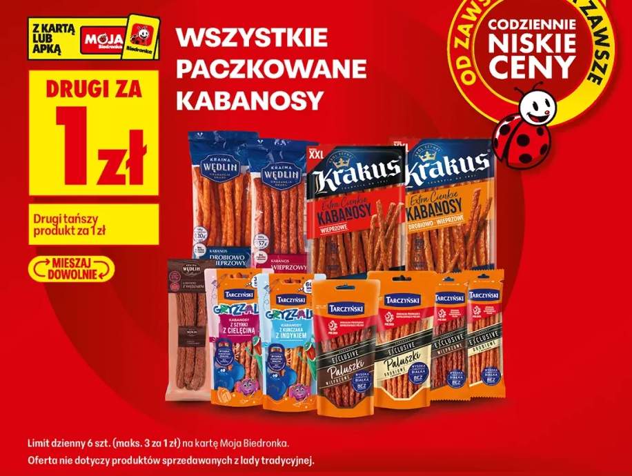 Kabanosy drobiowo-wieprzowe Kraina Wędlin +9 wariantów