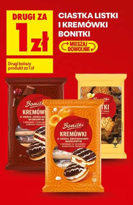 Ciastka kremówki o smaku czekoladowo-wiśniowym Bonitki +2 warianty