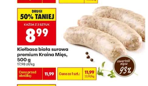 Kiełbasa biała surowa premium Kraina Mięs