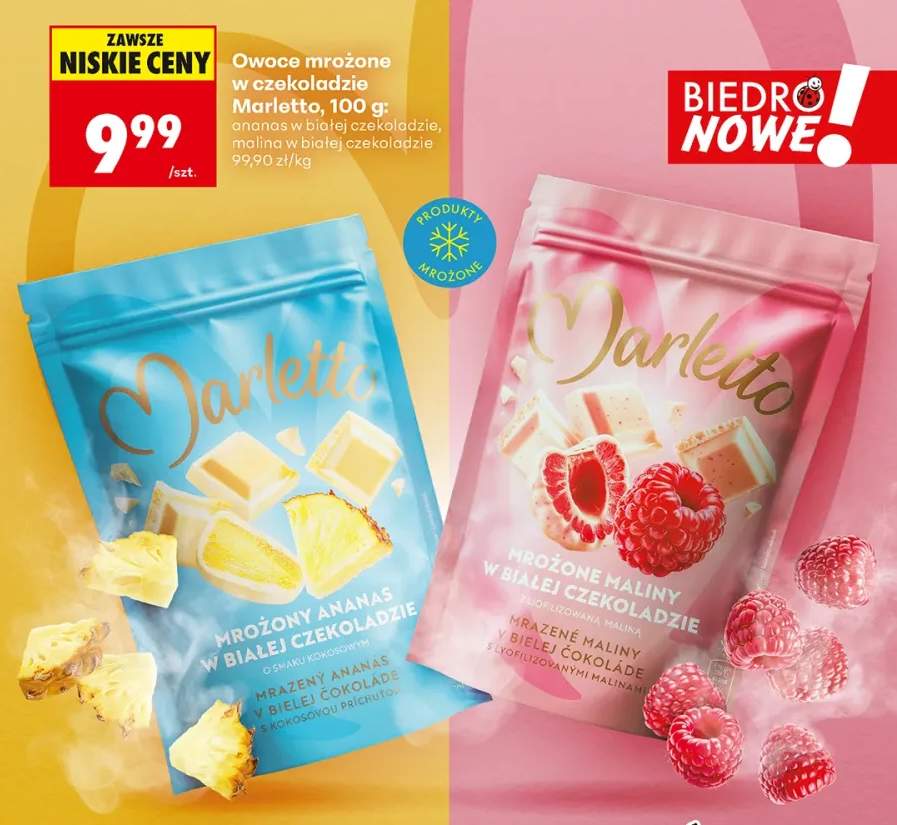 Owoce mrożone Marletto Ananas w białej czekoladzie o smaku kokosowym +1 wariant