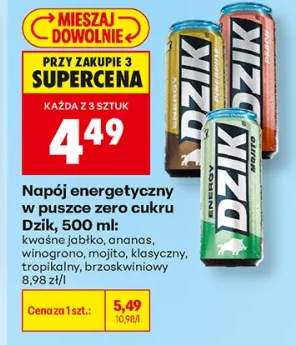 Napój energetyczny Dzik kwaśne jabłko +6 wariantów