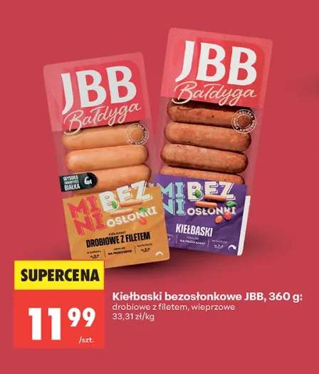 Kiełbaski bezosłonkowe drobiowe z filetem JBB Bałdyga Mibezi +1 wariant