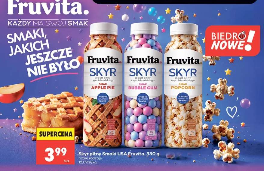 Jogurt pitny Skyr Fruvita Smaki USA smak Apple Pie +2 warianty