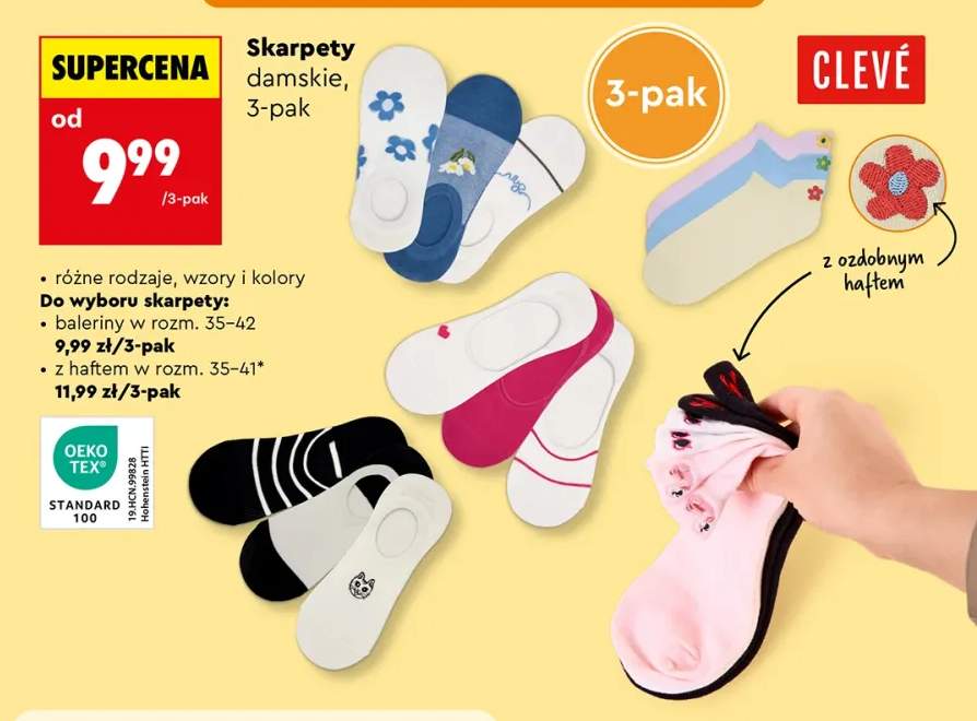 Skarpety damskie z haftem CLEVÉ 3-pak +1 wariant
