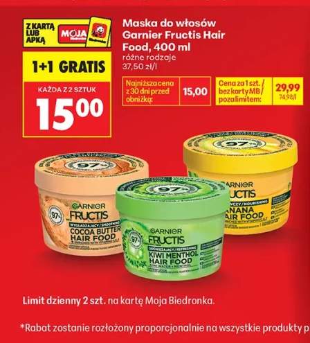 Maska do włosów Garnier Fructis Cocoa Butter Hair Food +2 warianty