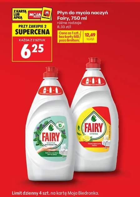 Płyn do mycia naczyń Fairy Sensitive Drzewo herbaciane i mięta +1 wariant